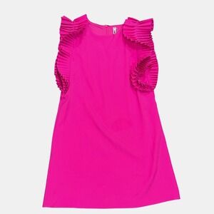GLAM Ruffle Sleeve Mini Dress Womens Medium Hot Pink EUC Pleated Shift Lined